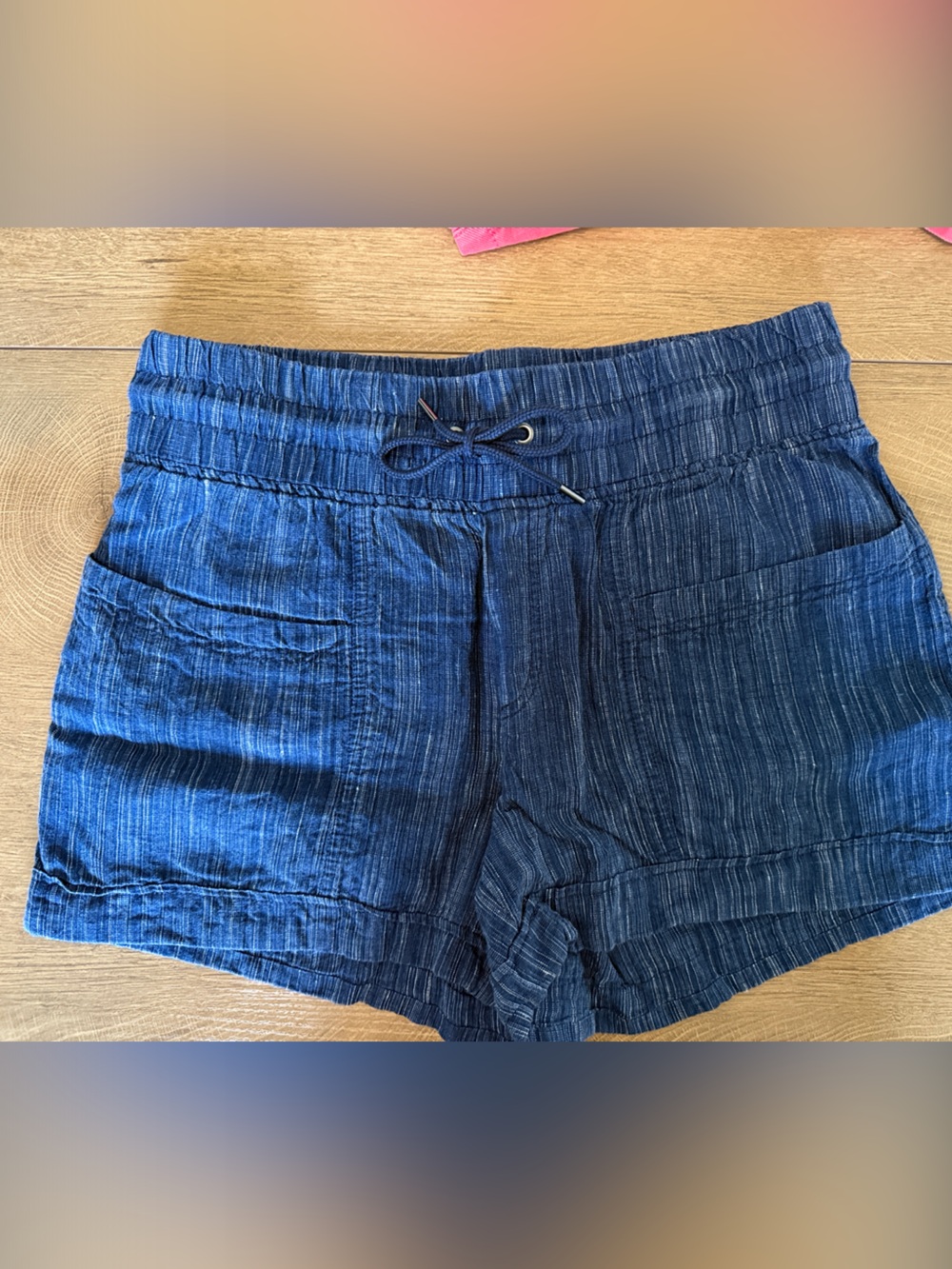 Athleta Navy Blue Pull-On Striped Athletic Shorts